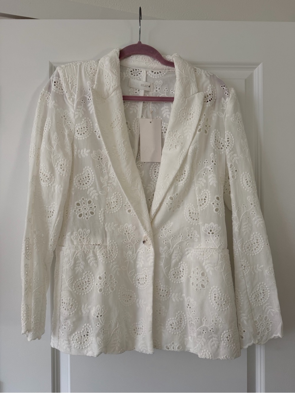 Zara White Eyelet Lace Blazer